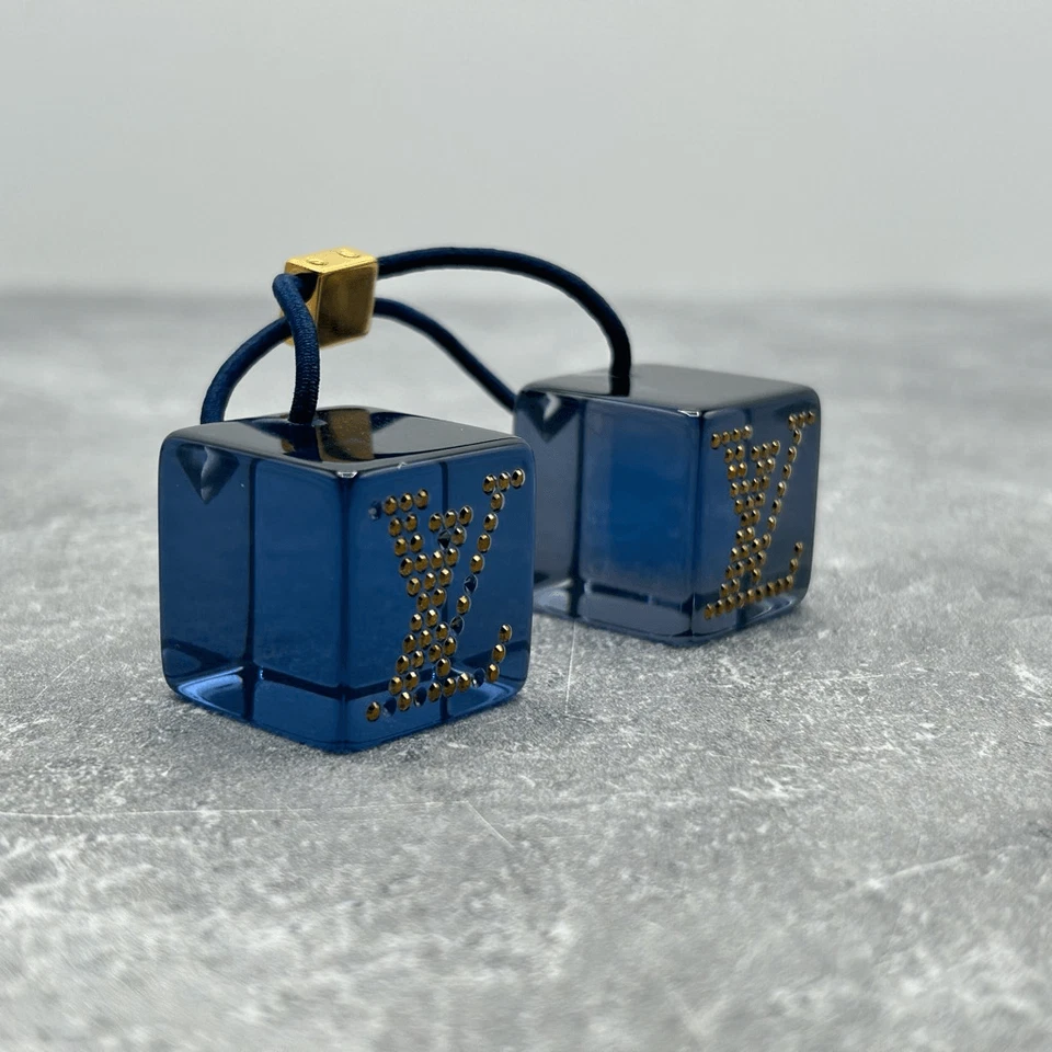 Louis Vuitton Monogram Blue Hair Cubes Rhinestone Pony Tail Hair Tie Accessory - Image 3 of 4