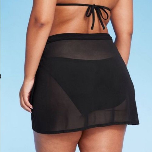 Black Mesh Wrap Swim Cover Up Mini Skirt Size Small NEW - Picture 2 of 4