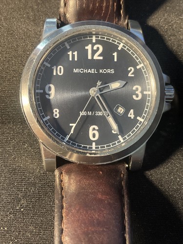 Michael Kors Paxton Men's Watch Quartz Blue Dial Brown Leather Strap MK8501