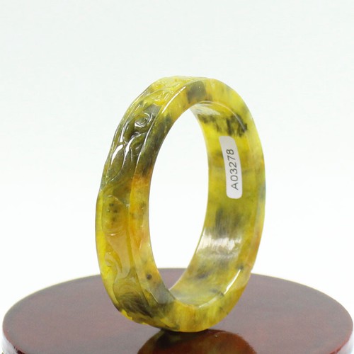 56mm Chinese Hand-carved Yellow Brown Jadeite Jade Gems Bangle Bracelet j6922 - Picture 10 of 11