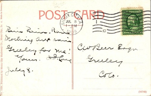 Vintage Postcard Post Office Sioux City Iowa IA Iowa Clock Tower Posted 1909 - Picture 2 of 3