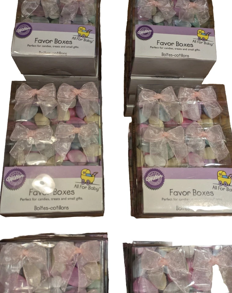 Cajas de plástico para fiestas transparentes con lazos rosas transparentes (lote de 4) - Wilton Foto 3 de 4