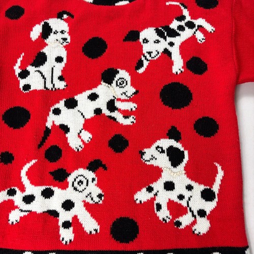 Vintage Jet Set Sweaters Girls Youth Dalmation Sweater Red Sz L (14) Dog Pearls - Picture 2 of 6