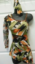 CONTEMPORARY MODERN DANCE COSTUME medium child mesh sleeve Camo sequin