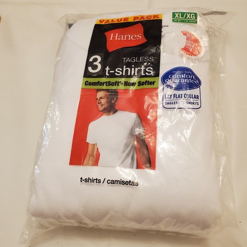 Neu Hanes 3 taglose T-Shirts Herren XL weiß leicht unvollkommen fabrikversiegelt - Bild 4 von 4