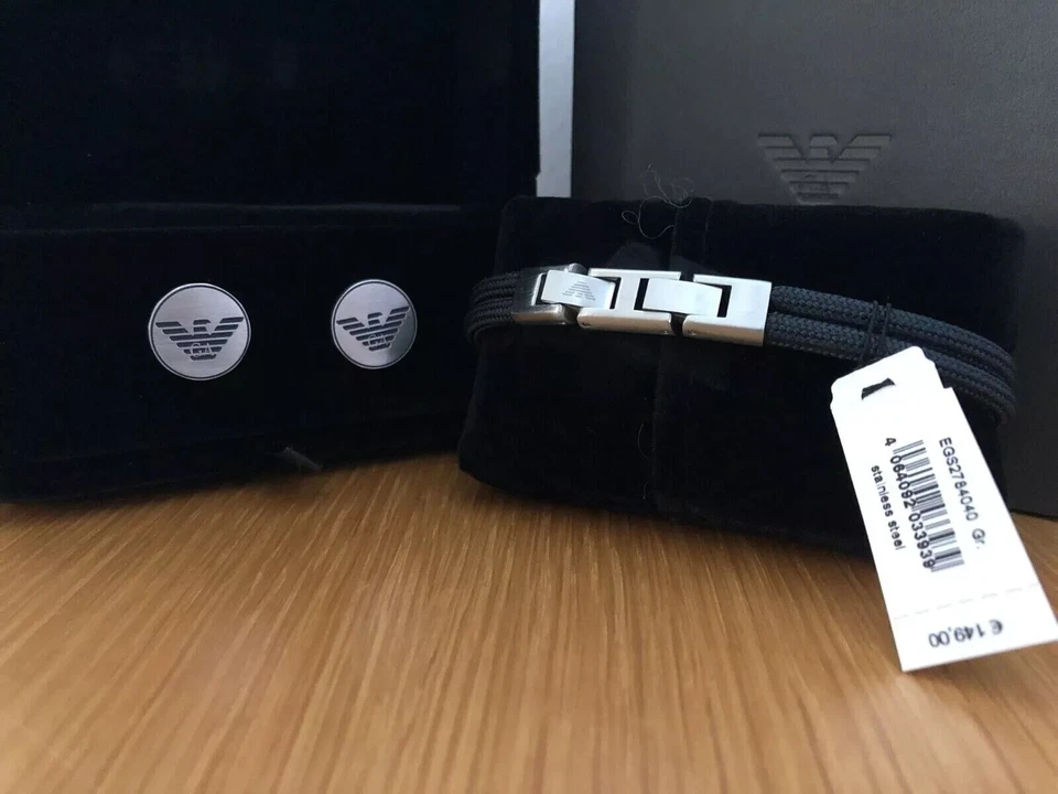 Emporio Armani Logo Essential Blue Cord Bracelet & Cufflink Gift Set EGS2784040 - Image 2 of 4