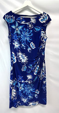Ralph Lauren Ruched Sheath Dress Gorgeous Blue Floral Lined 12