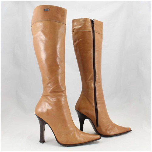 Botas Buffalo T. 40 tacón alto botas de cuero beige/coñac (#3965) - Imagen 3 de 6