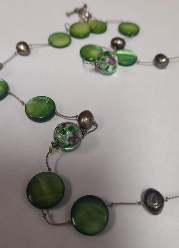 Necklace Czech Foilded Beads Green - Picture 2 of 5
