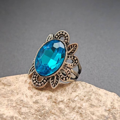 Tibetan silver hand-made Embed Blue Crystal ring - Picture 3 of 5