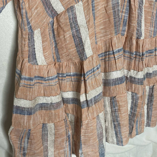 Lulus Striped Woven V-Neck Tiered Beach Linen Mini Dress Flutter Sleeves Medium - Picture 8 of 13