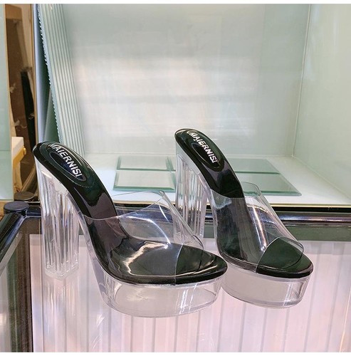 Womens Clear High Block Heel PVC Platform Sandal Shoes Fashion Slippers Peep Toe - Picture 13 of 24