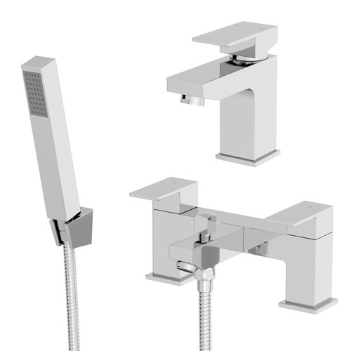 Modern Chrome Bathroom Square Tap Sets | Basin & Bath Taps with Shower & Waste - Picture 39 of 79