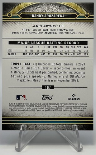 2024 Topps Triple Threads #167 Randy Arozarena Seattle Mariners - Picture 2 of 2