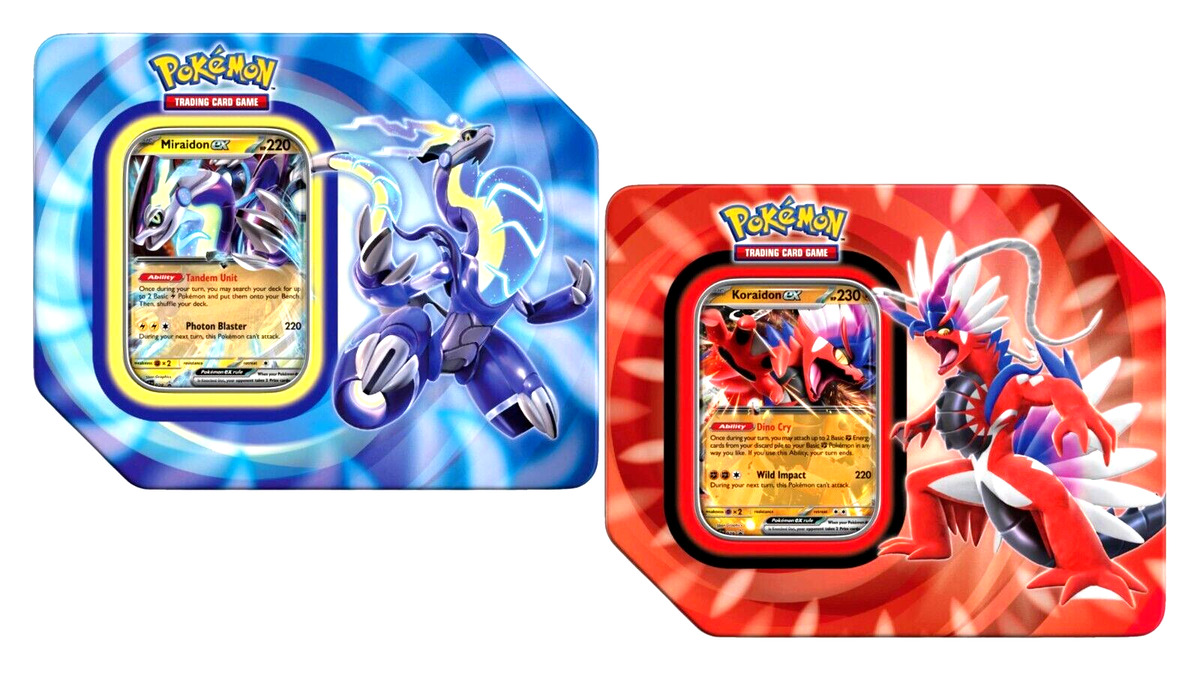 Paldea Legends Tin - Miraidon ex - Pokemon Sealed Products » Pokemon Tins &  Box Sets - Darkhound Game Center