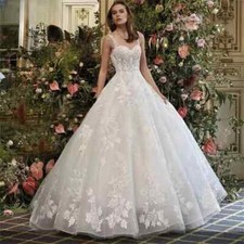 Deep V-Neck Long Sleeve Wedding Dress Lace Applique A Line Bridal Gown Princess