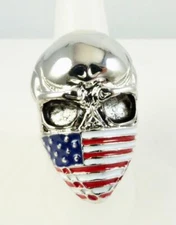 American USA Flag Rebel Skull Men's Motorcycle Biker Stainless Steel Ring