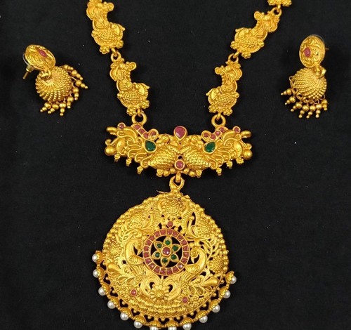 COLLANA TEMPIO PLACCATA ORO DONNA INDIANA DEL SUD SET GIOIELLI MATRIMONIO SPOSA - Foto 7 di 8