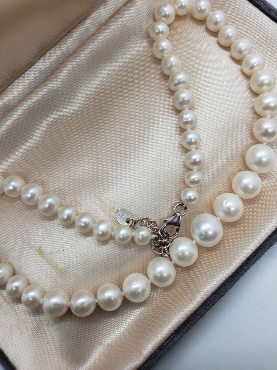 ★VINTAGE HOLLYWOOD★ 925 Silver Pearl Chain NecklaceVH25NNN Vintage 925 Sterling Silver Genuine Pearl Necklace | eBay