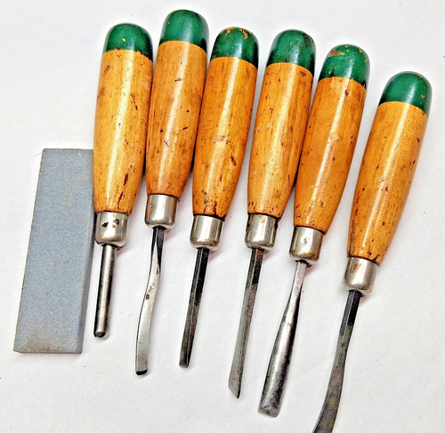 Millers-Falls Vintage. Set of (6) Woodworkers Carving Chisels & Stone, USA - Picture 4 of 5