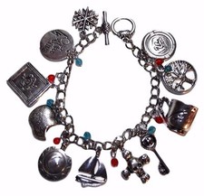 ONCE UPON A TIME Themed Silvertone 11 Charms Charm BRACELET VERY NICE 
