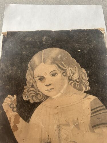 OOAK Early-Mid 19th Century Folk Art Sketch On Board Portrait - Picture 4 of 7