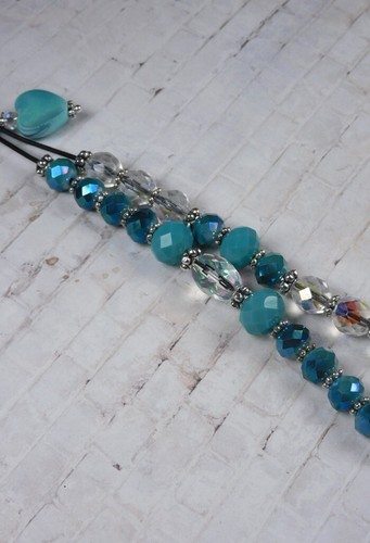 Aqua Heart Beaded Purse Charm Bag Clip Crystal Glass Rhinestone Handmade New - Picture 3 of 4