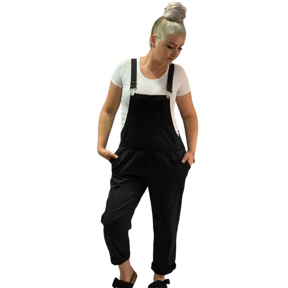 Ladies Jumpsuit Dungarees Italian Whit T-Shirt 2 Pocket Front T