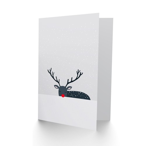 Rudolph Rentier mit roter Nase versteckt im Schnee modern festlich Weihnachten Weihnachtskarte - Bild 2 von 6