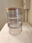Stackable Glass Storage Jar Wooden Lid 3 Compartments Ideal Desk Mate Sealed