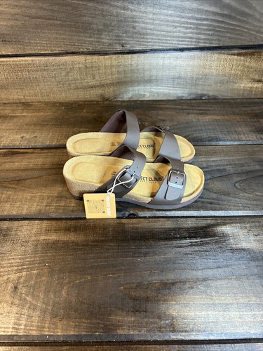NEW Project Cloud Chocolate Brown Leather Wedge Sandals Slides Women Size 6 - Picture 20 of 20