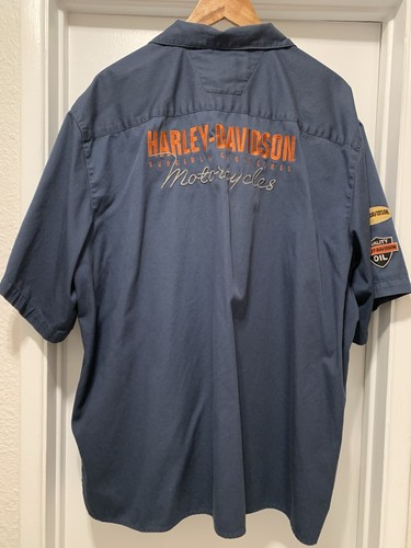 Camisa de manga corta azul con botones con logotipo deletreado Harley Davidson para hombre talla 3XL - Imagen 6 de 7