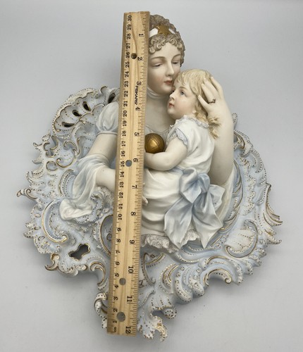 1800’s Queen Louise of Prussia & Child Figural Bisque Porcelain Wall Plaque Read - Picture 13 of 14