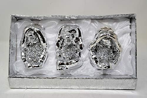 Set 3 Wise Monkeys Crystal Crushed Diamond Silver Sparkle See Hear Speak No Evil - Picture 4 of 4