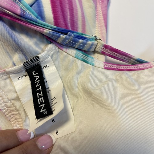 Jantzen SIZE 8 Tankini Swim Top PADDED Striped multicolor Strappy Nylon. - Picture 6 of 8
