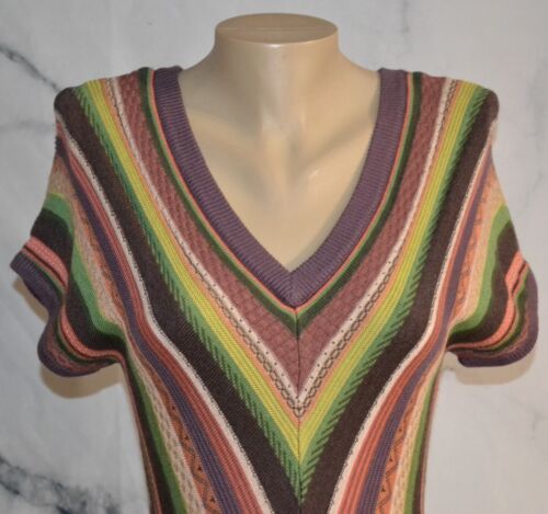 Vestido Suéter JESSICA SIMPSON Marrón Multicolor Chevron Rayas XS Mangas Cortas - Imagen 2 de 8