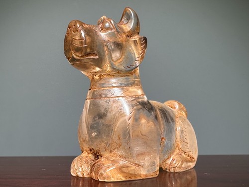 Delicate Han Dy Old Crystal Carved Dog "Wang Cai 旺财" "Bai Jian" Statue L 4.8 cm - Picture 4 of 20