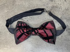 Custom Mens Burgundy Black Velvet Plaid Bow Tie Pre-tied Adjustable Handmade