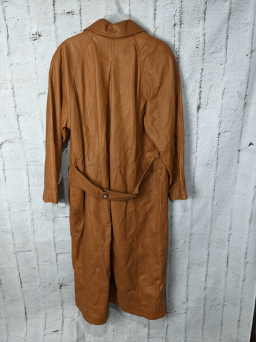 Together Tan Genuine Leather Coat Maxi Long Double Breasted Trench Sz 12 NOS Vin - Picture 3 of 10