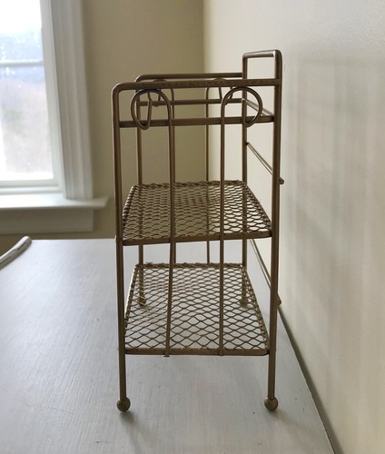 Vintage Bauernhaus Gold Metall Tischplatte Gitter Regal 2 Ebenen 5,25 x 3,5 x 8,25" - Bild 7 von 17