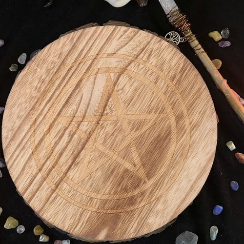 Pentacle Altar Tray Pentagram Round Tray Wood Divination Prop Sacrificial Plate - 第 12/12 張圖片