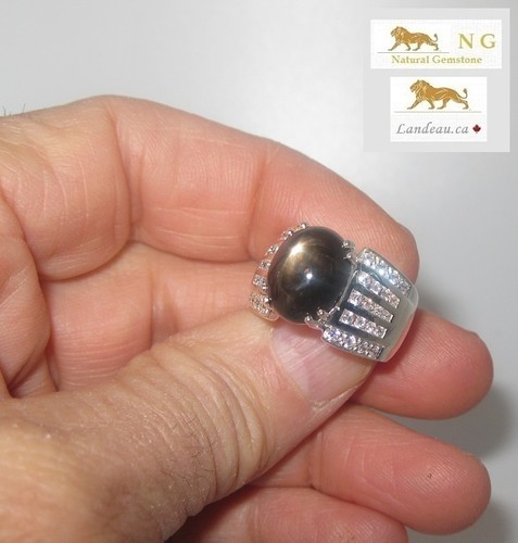 10.66 ct star black sapphire gold on sterling silver ring (8.5)v