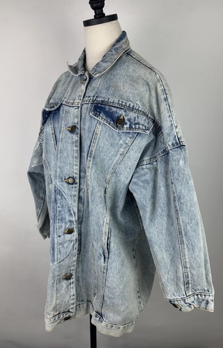 Chaqueta Denim Vintage Años 80 90 XL Lavado Ácido Pátina Envejecida Grunge Bolsillos Retro - Imagen 12 de 24