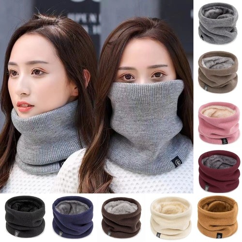 Neck Warmer Scarf Soft Double Layer Knit Loop Fleece for Women Men Warm Winter - Picture 1 of 19