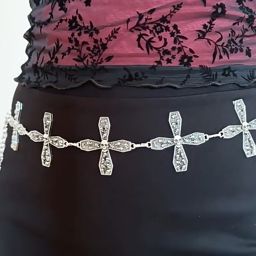 Cross Skull Waist Chain Star Sunflower Body Chain Jewelry Chain belt  Y2k Punk - Video 1 of 1