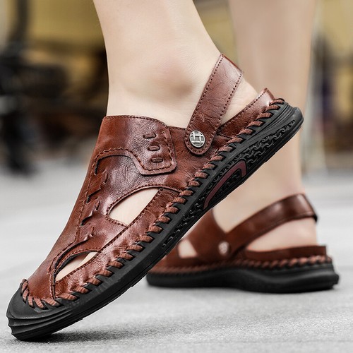 Plus Size Men's Leather Sandals Hollow Out Summer Outdoor Water Shoes Slide  | eBay