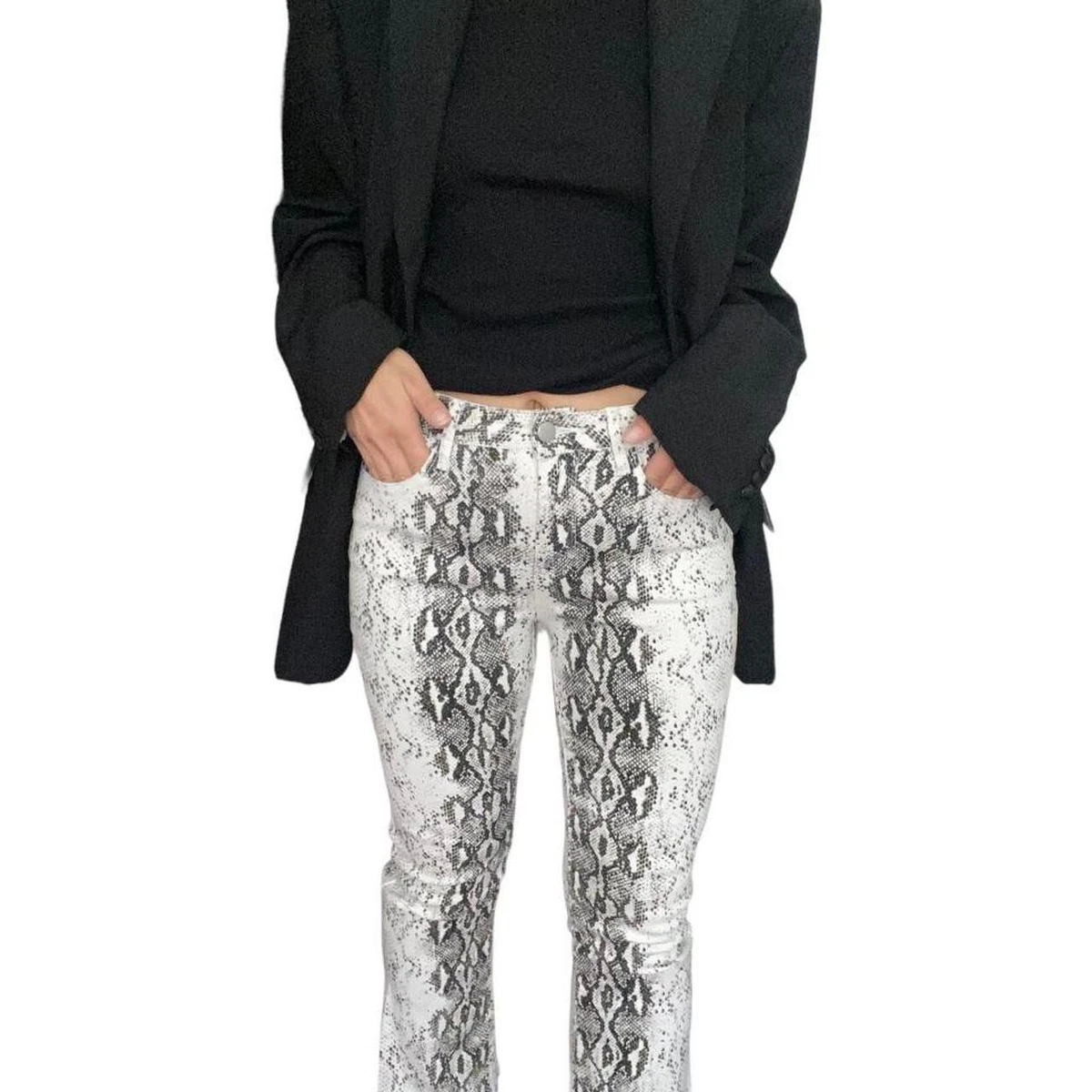 ASHLEY MANSON Snake Print Flared Cropped Jeans | eBay