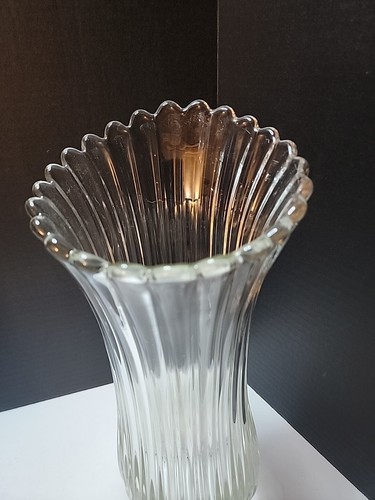 Vtg L. E. Smith Clear Ribbed Column Swung Vase - Bild 2 von 12