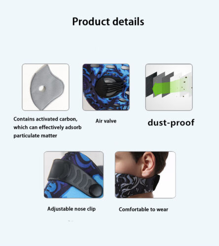 Black Neoprene Sponge Face Mask and Carbon Filter, AntiFog Valves Washable V3 - Picture 11 of 12
