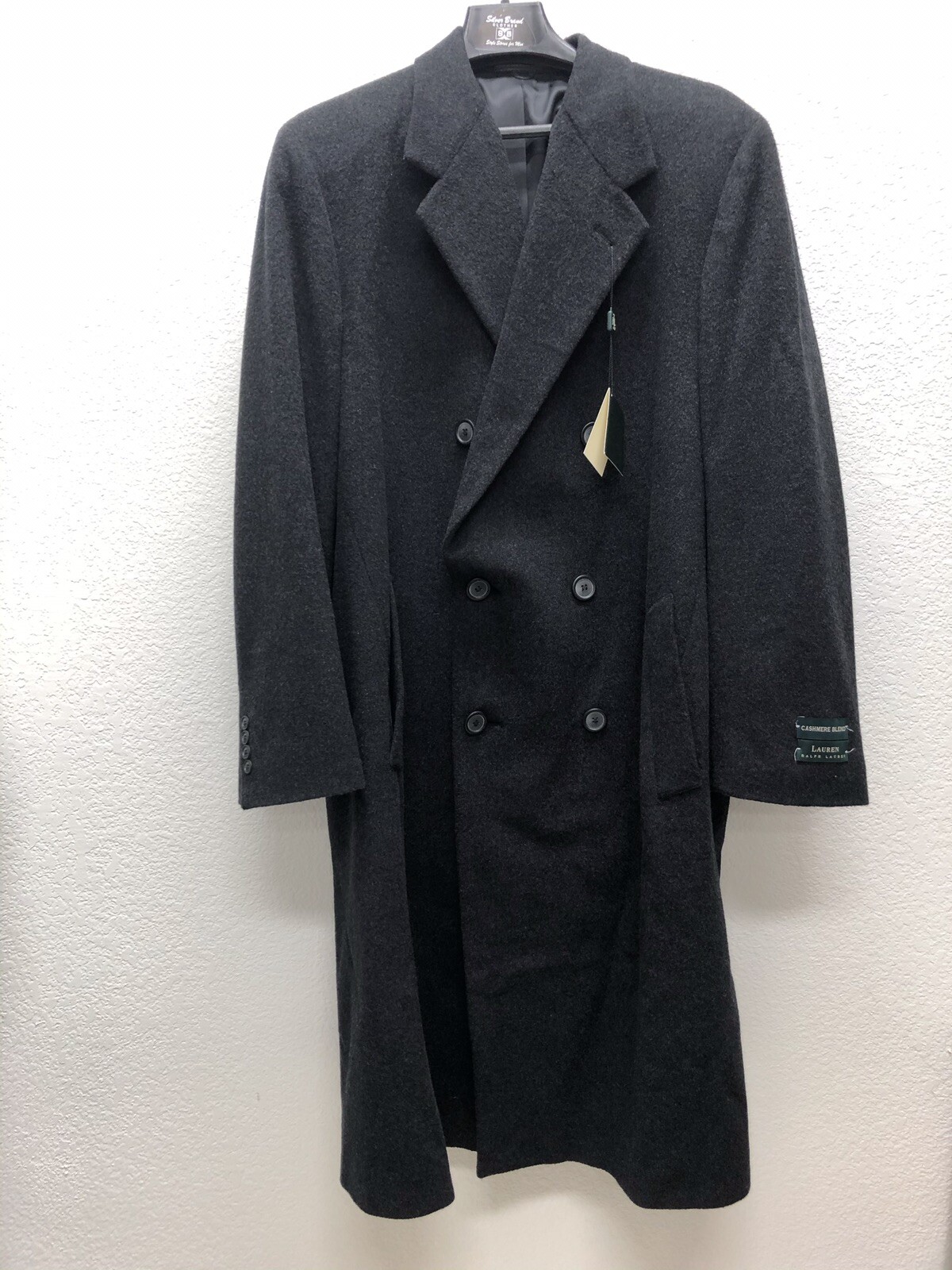 Lauren Ralph Lauren Mens 44L Black Cashmere Wool Long Overcoat Dress ...